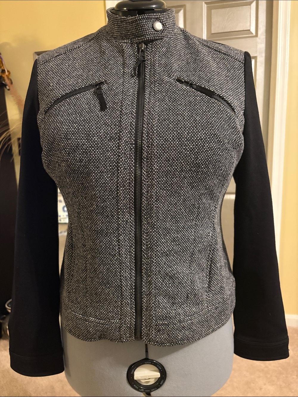 Alfani Black and Gray Zip-Front Tweed Blazer (New, without tags)